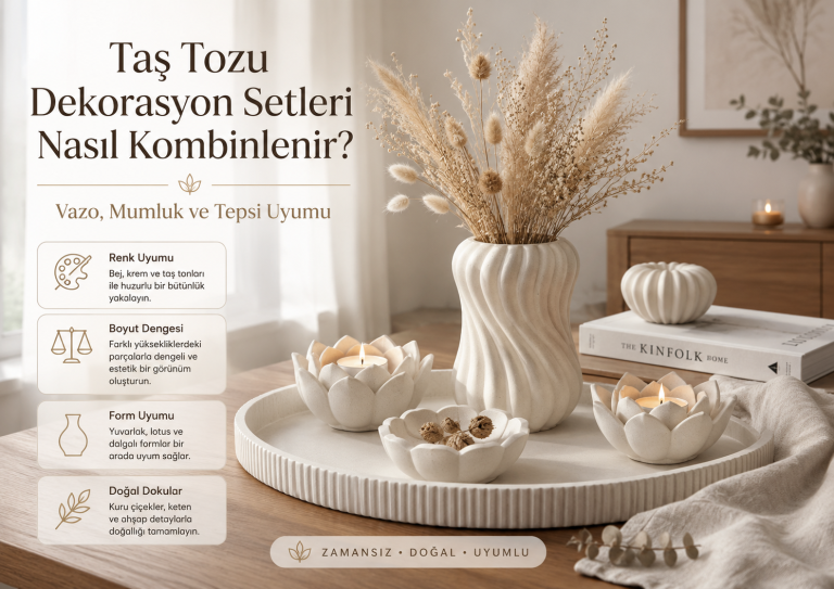 Taş Tozu Dekorasyon Setleri Nasıl Kombinlenir? Vazo, Mumluk ve Tepsi Uyumu