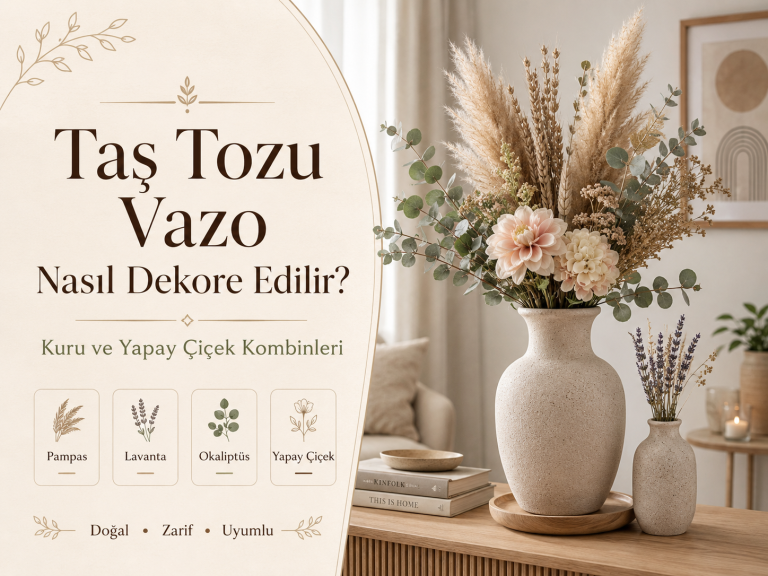 Taş Tozu Vazo Nasıl Dekore Edilir? Kuru ve Yapay Çiçek Kombinleri