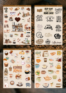 4'lü Kahve Temalı 12*17 Cm Sticker Seti/bullet Journal, Scrapbook, Ajanda, Planlayıcı, Defter Için