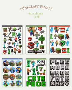 6'lı Minecraft Temalı 12*17cm Sticker Seti/Bullet Journal, Scrapbook, Ajanda, Planlayıcı, Defter İçin