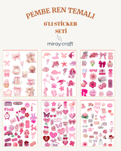 6 Sayfa Pembe Renk Temalı Sticker Seti (12*17 cm)/Scrapbook, Bullet Journal, Planlayıcı İçin