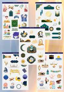 5'li Ramazan Temalı 12*17 cm Sticker Seti/Bullet Journal, Scrapbook, Ajanda, Planlayıcı, Defter Için