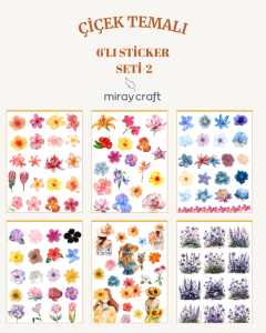 6 Sayfa  Çiçek Temalı Sticker Seti – 12x17 cm Scrapbook, Bullet Journal, Planlayıcı İçin