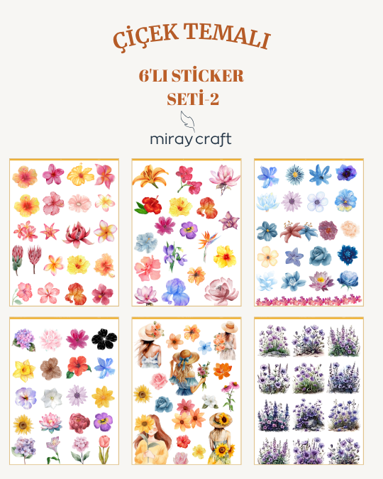 6 lı çiçek temalı sticker seti 2 6 lı çiçek temalı sticker seti 2
