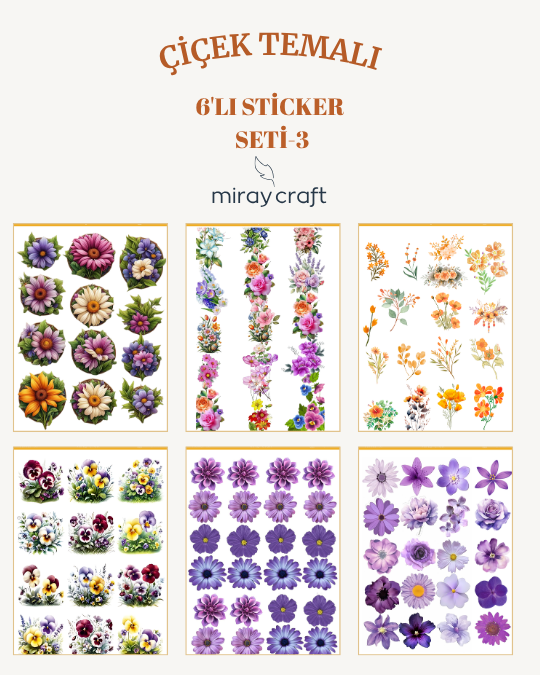 6lı çiçek temalı sticker seti3 6lı çiçek temalı sticker seti3