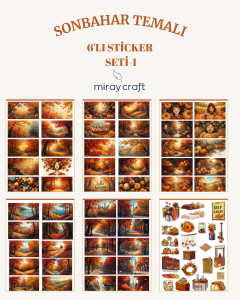 6 Sayfa Sonbahar Temalı Sticker Seti (12*17 cm)/Scrapbook, Bullet Journal, Planlayıcı İçin