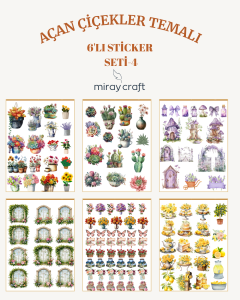 6 Sayfa Açan Çiçekler Temalı Sticker Seti – 12x17 cm Scrapbook, Bullet Journal, Planlayıcı İçin