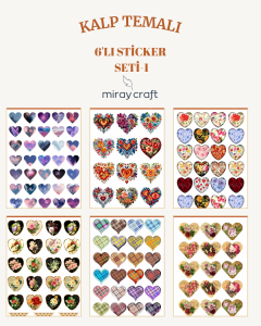 6 Sayfa Kalp Temalı Sticker Seti (12*17 cm)/Scrapbook, Bullet Journal, Planlayıcı İçin