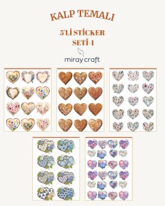 5 Sayfa Kalp Temalı Sticker Seti (12*17 cm)/Scrapbook, Bullet Journal, Planlayıcı İçin