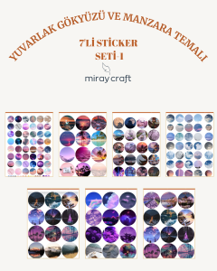 7 Sayfa Yuvarlak Gökyüzü ve Manzara Temalı Sticker Seti (12*17 cm)