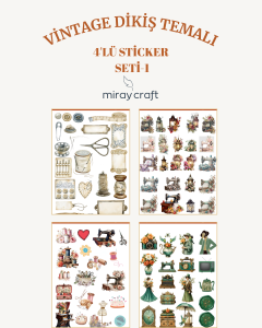 4 Sayfa Vintage Dikiş Temalı Sticker Seti (12*17 cm)/Scrapbook, Bullet Journal İçin