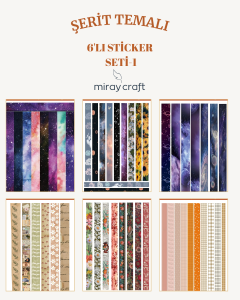 6 Sayfa Şerit Temalı Sticker Seti (12*17 cm)/Scrapbook, Bullet Journal, Planlayıcı İçin