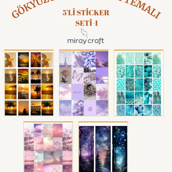 gökyüzü temalı 5li sticker seti