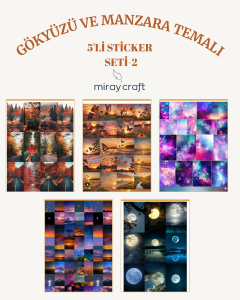 5 Sayfa Gökyüzü ve Manzara Temalı Sticker Seti (12*17 cm )
