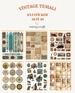 6 Sayfa Vintage Temalı Sticker Seti (12*17 cm)/Scrapbook, Bullet Journal, Planlayıcı İçin