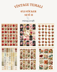 6 Sayfa Vintage Temalı Sticker Seti (12*17 cm)/Scrapbook, Bullet Journal, Planlayıcı İçin