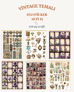 6 Sayfa Vintage Temalı Sticker Seti (12*17 cm)/Scrapbook, Bullet Journal, Planlayıcı İçin
