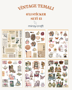 6 Sayfa Vintage Temalı Sticker Seti (12*17 cm)/Scrapbook, Bullet Journal, Planlayıcı İçin