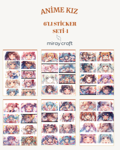 6 Sayfa  Anime Kız Temalı Sticker Seti – 12x17 cm Scrapbook, Bullet Journal, Planlayıcı İçin
