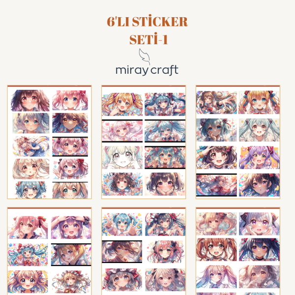 6lı anime kız sticker seti11 6lı anime kız sticker seti11