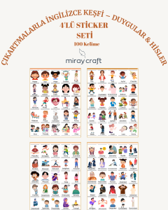 4 Sayfa Çıkartmalarla İngilizce Keşfi – Duygular & Hisler Temalı Eğitici Sticker Sayfası (12×17 cm)