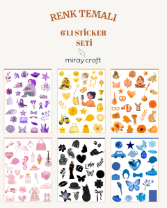 6 Sayfa Renk Temalı 12*17 cm Sticker /Scrapbook, Bullet Journal, Planlayıcı, Defter İçin