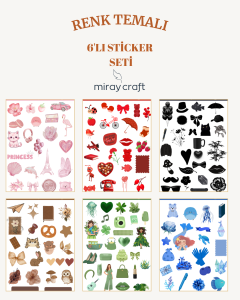 6 Sayfa Renk Temalı 12*17 cm Sticker /Scrapbook, Bullet Journal, Planlayıcı, Defter İçin