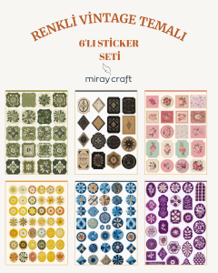 6 Sayfa Renkli Vintage Temalı 12*17 cm Sticker /Scrapbook, Bullet Journal, Planlayıcı İçin