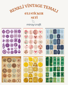 6 Sayfa Renkli Vintage Temalı 12*17 cm Sticker /Scrapbook, Bullet Journal, Planlayıcı İçin
