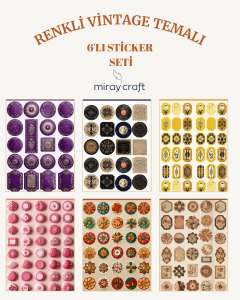 6 Sayfa Renkli Vintage Temalı 12*17 cm Sticker /Scrapbook, Bullet Journal, Planlayıcı İçin