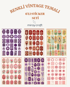 6 Sayfa Renkli Vintage Temalı 12*17 cm Sticker /Scrapbook, Bullet Journal, Planlayıcı İçin