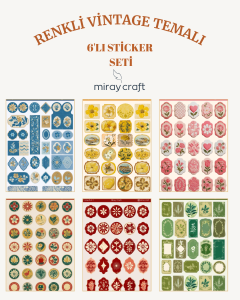 6 Sayfa Renkli Vintage Temalı 12*17 cm Sticker /Scrapbook, Bullet Journal, Planlayıcı İçin