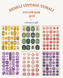 6 Sayfa Renkli Vintage Temalı 12*17 cm Sticker /Scrapbook, Bullet Journal, Planlayıcı İçin