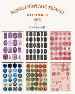 6 Sayfa Renkli Vintage Temalı 12*17 cm Sticker /Scrapbook, Bullet Journal, Planlayıcı İçin
