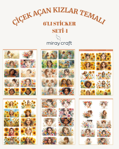 6 Sayfa Çiçek Açan Kızlar TemalıSticker Seti/Scrapbook, Bullet Journal İçin  (12*17 cm)