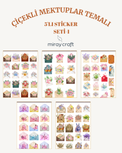 5 Sayfa Çiçekli Mektuplar Temalı Sticker Seti (12*17 cm)/Scrapbook, Bullet Journal, Planlayıcı İçin