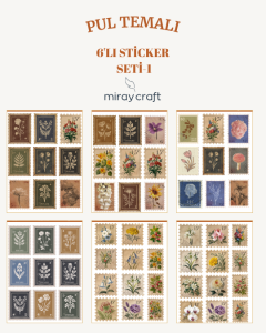 6 Sayfa Pul Temalı Sticker Seti (12*17 cm)/Scrapbook, Bullet Journal, Planlayıcı İçin