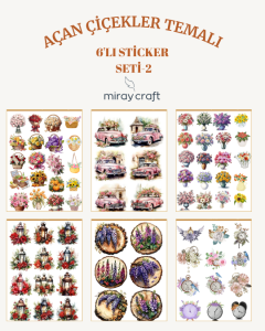 6 Sayfa Açan Çiçekler Temalı Sticker Seti – 12x17 cm Scrapbook, Bullet Journal, Planlayıcı İçin