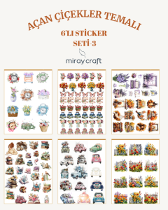 6 Sayfa Açan Çiçekler Temalı Sticker Seti – 12x17 cm Scrapbook, Bullet Journal, Planlayıcı İçin