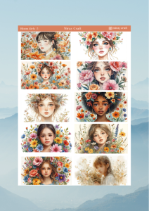 1 Sayfa Çiçek Açan Kızlar Temalı 12*17 cm Sticker /Scrapbook, Bullet Journal, Planlayıcı, Defter