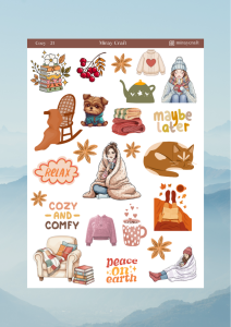 1 Adet Sıcak ve Huzurlu Anlar Temalı Sticker(12x17 cm)Scrapbook, Bullet Journal, Planlayıcı İçin