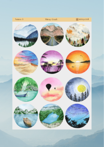 1 Adet Doğa Temalı Sticker Seti – 12x17 cm | Bullet Journal, Scrapbook, Ajanda ve Planlayıcı İçin