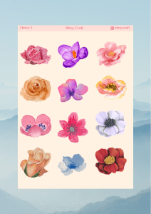 1 Sayfa Çiçek Temalı 12*17 cm Sticker /Scrapbook, Bullet Journal, Planlayıcı, Defter