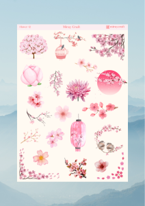 1 Sayfa Çiçek Temalı 12*17 cm Sticker /Scrapbook, Bullet Journal, Planlayıcı, Defter