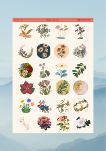 1 Sayfa Çiçek Temalı 12*17 cm Sticker /Scrapbook, Bullet Journal, Planlayıcı, Defter