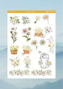 1 Sayfa Çiçek Temalı 12*17 cm Sticker /Scrapbook, Bullet Journal, Planlayıcı, Defter