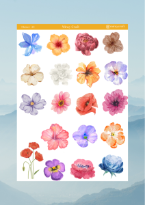 1 Sayfa Çiçek Temalı 12*17 cm Sticker /Scrapbook, Bullet Journal, Planlayıcı, Defter