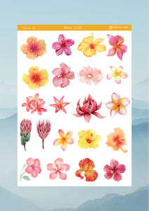 1 Sayfa Çiçek Temalı 12*17 cm Sticker /Scrapbook, Bullet Journal, Planlayıcı, Defter