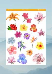 1 Sayfa Çiçek Temalı 12*17 cm Sticker /Scrapbook, Bullet Journal, Planlayıcı, Defter