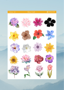 1 Sayfa Çiçek Temalı 12*17 cm Sticker /Scrapbook, Bullet Journal, Planlayıcı, Defter